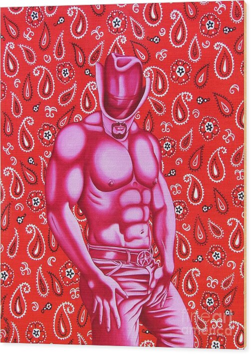 Homoerotic Wood Print featuring the painting Hot Pink Cowboy by Joseph Sonday