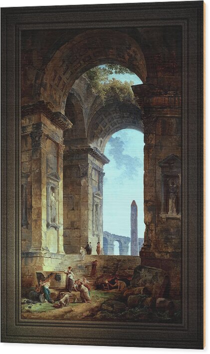 Ruins With An Obelisk Wood Print featuring the painting Ruins With An Obelisk In The Distance Fine Art Old Masters Reproduction by Rolando Burbon