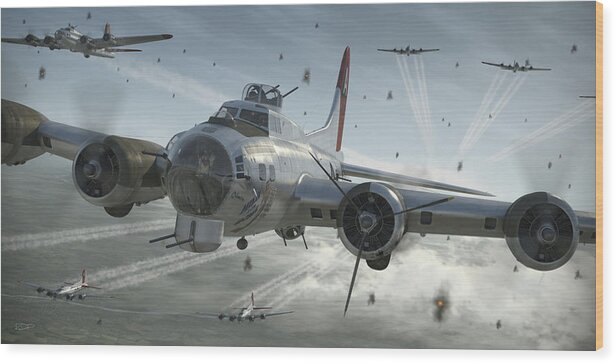 B-17 Wood Print featuring the digital art B-17 G Hikin' For Home by Robert D Perry