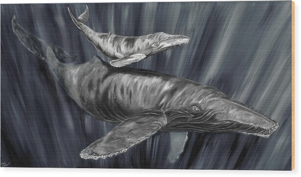 Graywhales Wood Print featuring the painting Gray Whales by Steve Ozment
