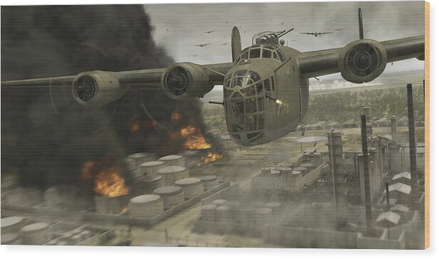 B-24 Wood Print featuring the digital art Operation Tidal Wave head-on view by Robert Perry