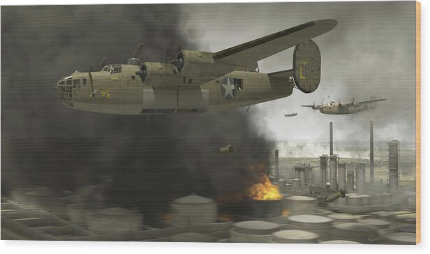 B-24 Wood Print featuring the digital art Operation Tidal Wave side view by Robert Perry