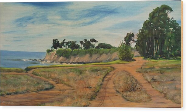 Coal Oil Point Wood Print featuring the painting Devereaux Trail by Jeffrey Campbell
