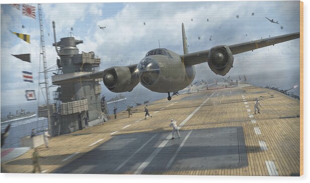Midway Wood Print featuring the digital art B-26 -- Midway Marauder by Robert D Perry