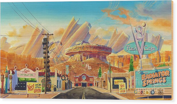 Radiator Springs Wood Print By Martin Arriola