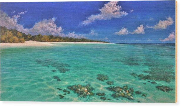 Tropical Beach Wood Print featuring the painting Depth Perception by Alan Zawacki