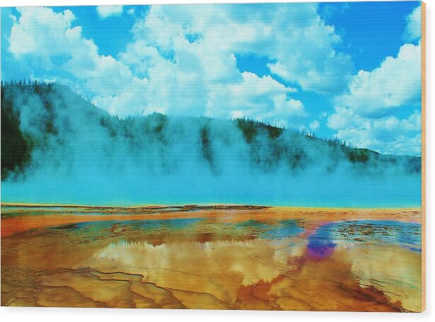 Yellowstone National Park Wood Print featuring the photograph Shooting up steam by Catie Canetti