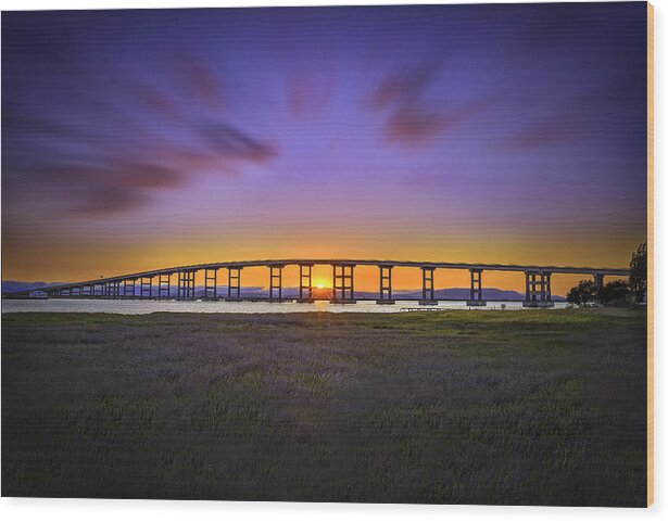 Bay Wood Print featuring the photograph Mare Island Bridge at Sunset by Don Hoekwater Photography