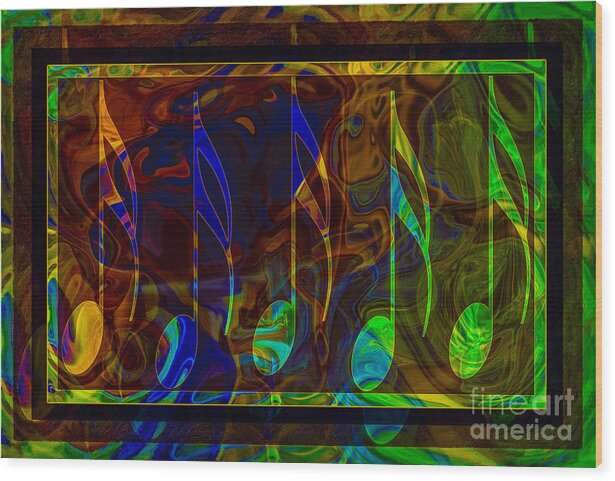 Music Notes Wood Print featuring the digital art Music is Magical Abstract Healing Art by Omaste Witkowski