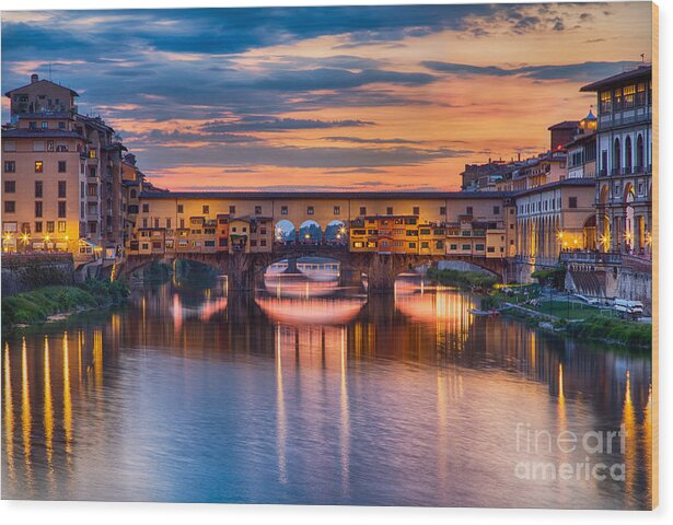 Michele Wood Print featuring the photograph Ponte Vecchio at Sunset by Michele Steffey