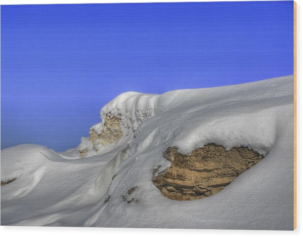 Rocks Wood Print featuring the photograph Rocks Covered With Snow Against Clear Blue Sky by Vlad Baciu