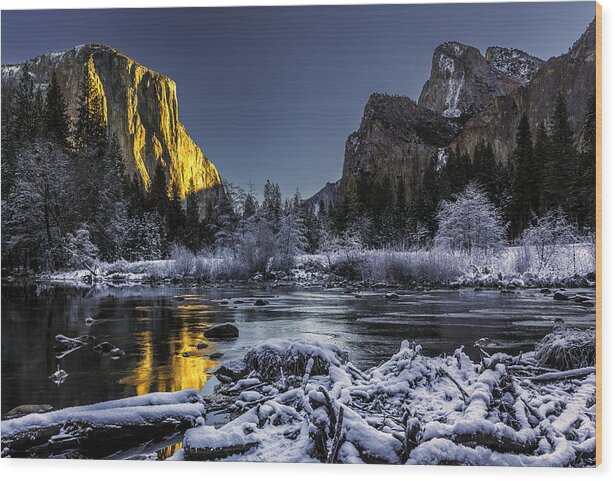 Cold Wood Print featuring the photograph Sunrise at El Capitan by Don Hoekwater Photography