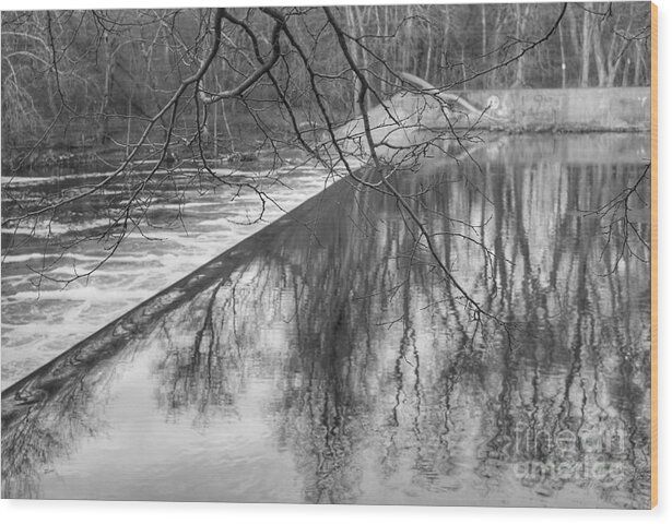 Winter Wood Print featuring the photograph Water Flowing Over Dam in Wayne New Jersey by Christopher Lotito