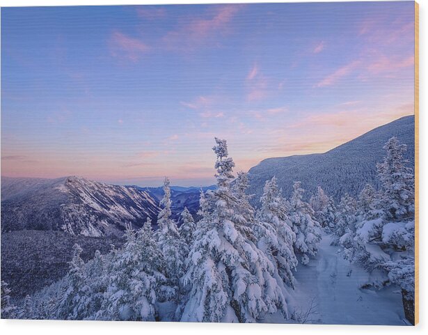 Snow Wood Print featuring the photograph Crawford Notch Winter View. by Jeff Sinon