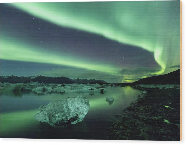 Northernlights Wood Print featuring the photograph Dancing in the night by Erika Valkovicova