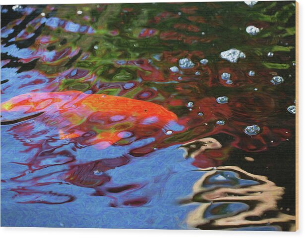 Random Pleasures Wood Print featuring the digital art Koi Pond Fish - Random Pleasures - by Omaste Witkowski by Omaste Witkowski