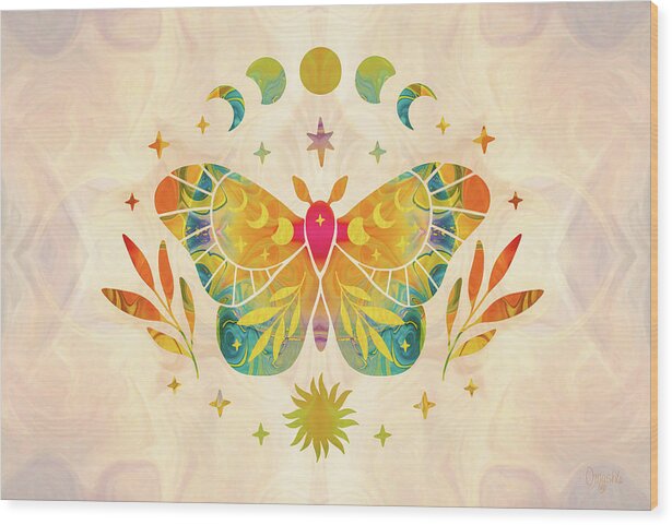 2022 Butterflies Wood Print featuring the digital art Colorful Transformations - Lunar Butterfly Art by Omaste Witkowski