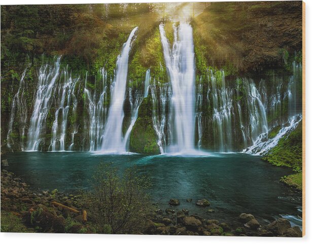 Burney Falls Wood Print featuring the photograph Sunbeams at Burney Falls by Don Hoekwater Photography