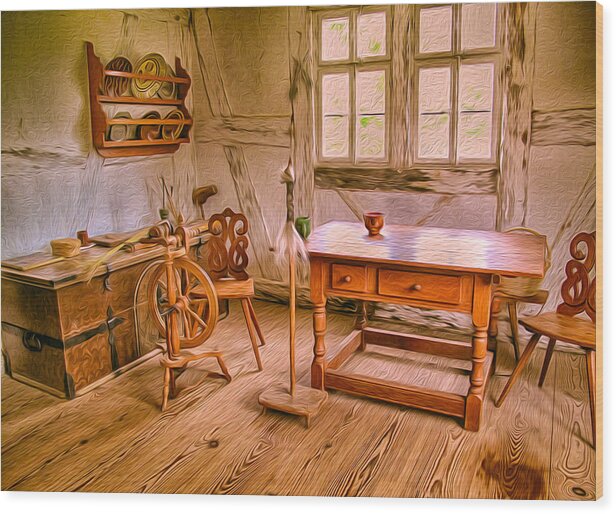 German Wood Print featuring the painting German Farmhouse Interior by Omaste Witkowski