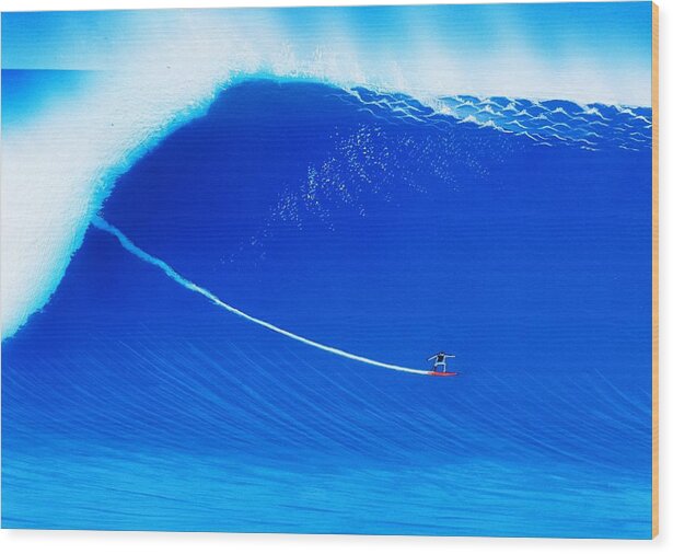 Surfing Wood Print featuring the painting Jaws Cliff Angle 1-10-2004 by John Kaelin