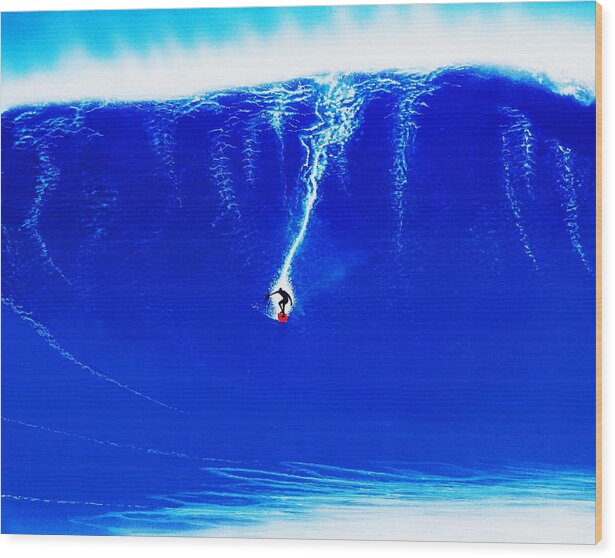 Sports Wood Print featuring the painting Jaws at 70 Feet by John Kaelin