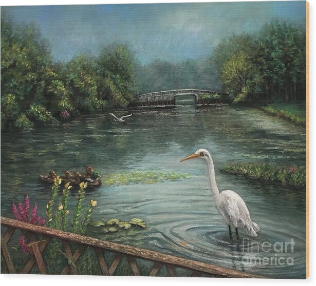 Egret Wood Print featuring the pastel Serene Inlet by Wendy Koehrsen
