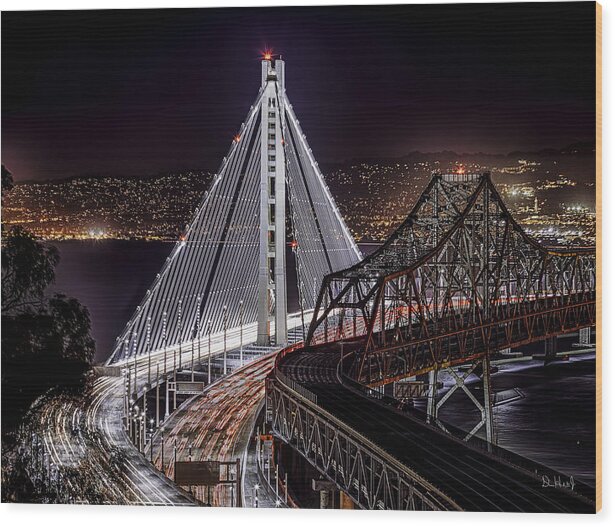 Bay Bridge Wood Print featuring the photograph Lightness and Darkness by Don Hoekwater Photography