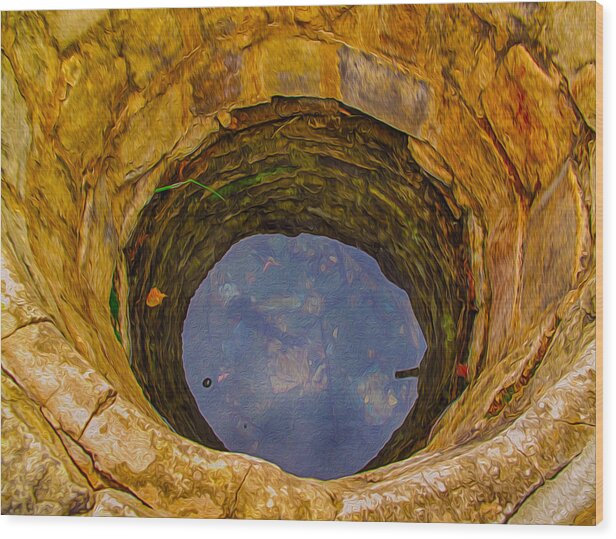 Water Wood Print featuring the painting Old Fashioned Well Abstract by Omaste Witkowski