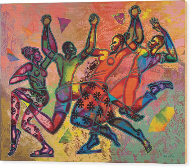 Figurative Wood Print featuring the painting Celebrate Freedom by Larry Poncho Brown