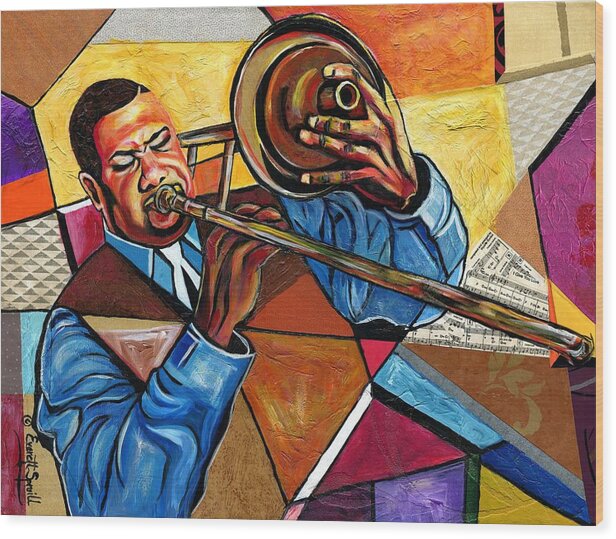 Everett Spruill Wood Print featuring the painting Wycliffe Gordon by Everett Spruill