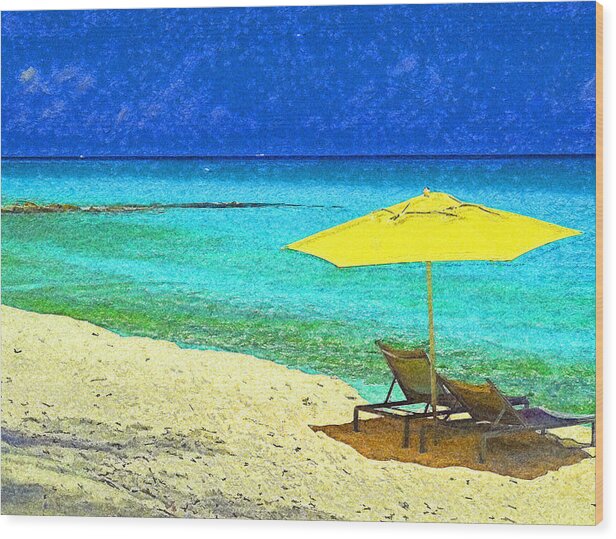 Impressionistic Art Wood Print featuring the digital art Beach Break on Bimini - Impressionism by Island Hoppers Art
