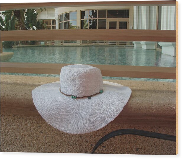 White Hat Wood Print featuring the photograph White Hat at the Pool by Dan Podsobinski