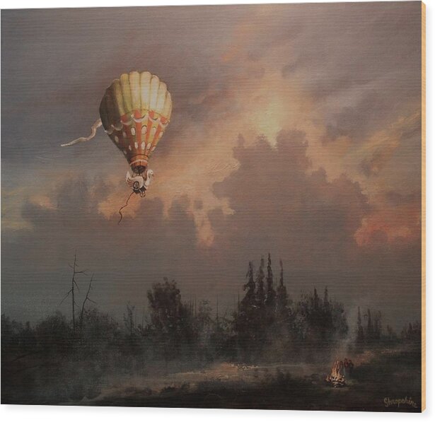 Balloon Wood Print featuring the painting Flight of the Swan 3 by Tom Shropshire