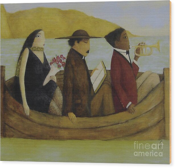 Refugees In A Boat Wood Print featuring the painting Leaving America by Glenn Quist