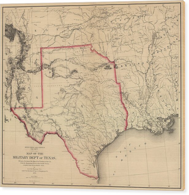 Texas Wood Print featuring the digital art Military Department of Texas 1859 by Texas Map Store