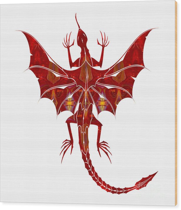 1x1 Wood Print featuring the digital art Red Dragon Fantasy Designs Abstract Holiday Art by Omaste Witkow by Omaste Witkowski