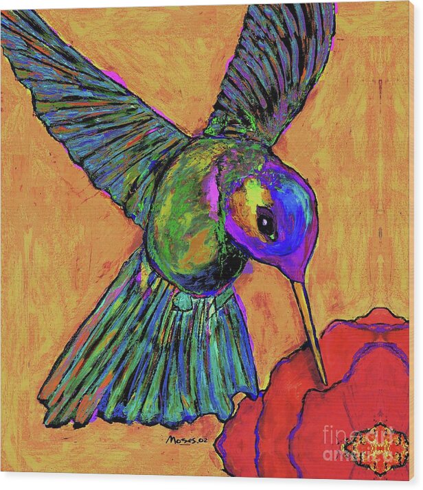 Hummingbird Wood Print featuring the painting Hummingbird on Yellow by Dale Moses