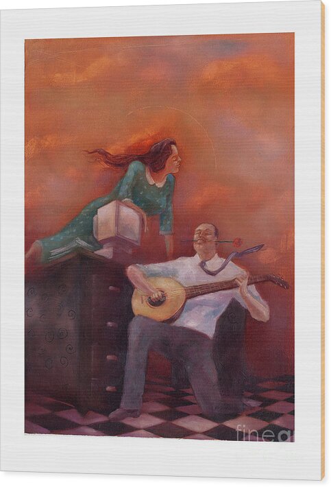 Lute Wood Print featuring the painting Office Romance by Chris Van Es