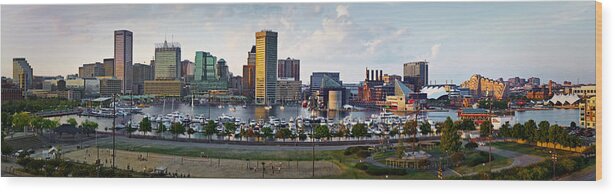 Baltimore Skyline Wood Print featuring the photograph Baltimore Harbor Skyline Panorama by Susan Candelario