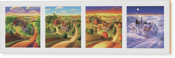  Four Seasons Wood Print featuring the painting Four Seasons on the Farm by Robin Moline