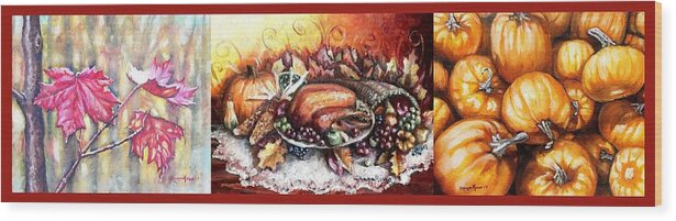 Thanksgiving Wood Print featuring the painting Thanksgiving Autumnal Collage by Shana Rowe Jackson