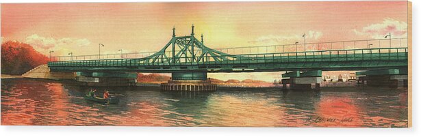 City Island Wood Print featuring the painting City Island Bridge Fall by Marguerite Chadwick-Juner
