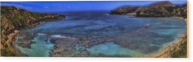 Panorama Wood Print featuring the photograph Hanauma Bay Panorama by Ellen Heaverlo