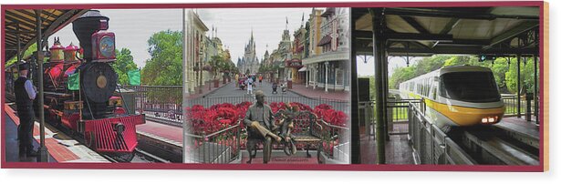 Monorail Wood Print featuring the photograph Walt Disney World Transportation 3 Panel Composite 02 MP by Thomas Woolworth