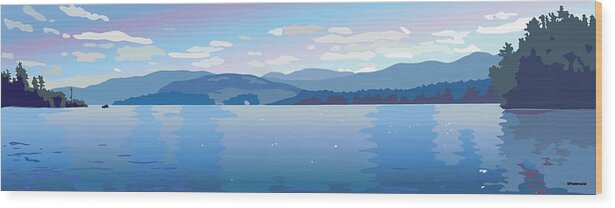Lake Wood Print featuring the painting Lake Blues by Marian Federspiel