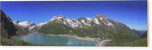 Vacation Wood Print featuring the photograph Panorama of Austrian dam Stausee Mooserboden by Vaclav Sonnek