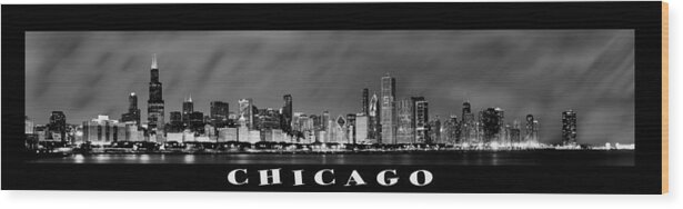 Chicago Skyline Wood Print featuring the photograph Chicago Panorama at Night by Sebastian Musial