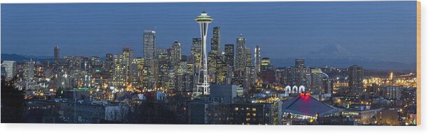 Seattle Wood Print featuring the photograph Seattle Evening Skyline by Georgia Clare