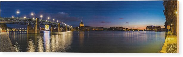 Bridge Wood Print featuring the photograph Nightly panorama of the Pont Saint-Pierre by Semmick Photo