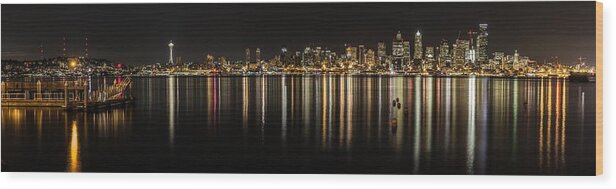 Seattle Skyline Wood Print featuring the photograph Seattle Skyline at night 2 by Mati Krimerman